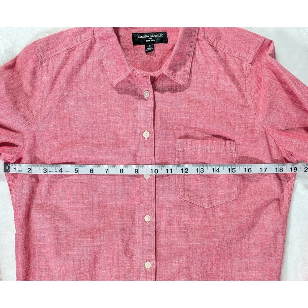❤️ Banana Republic Soft Wash 100% Cotton Red Long Sleeve Collar Shirt Size Small